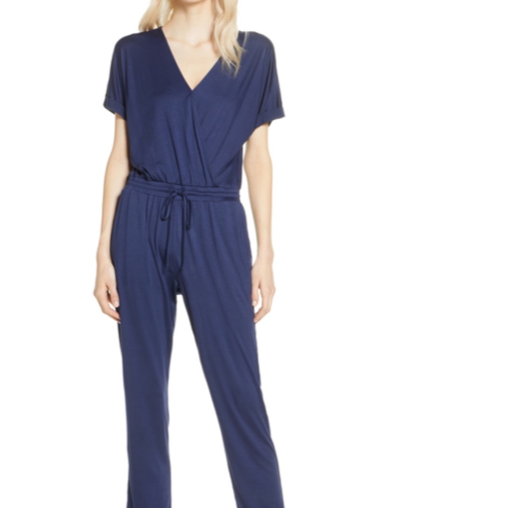 NWT Chelsea28 Faux Wrap Jumpsuit in Navy Blue